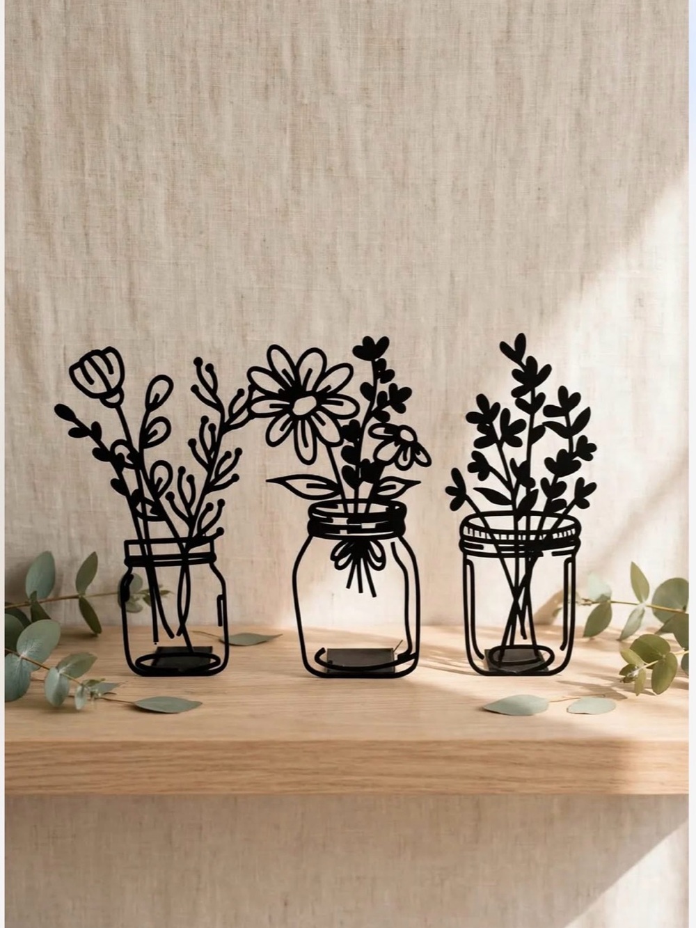 Black Mason Jar Floral Wall Art - Home Accents